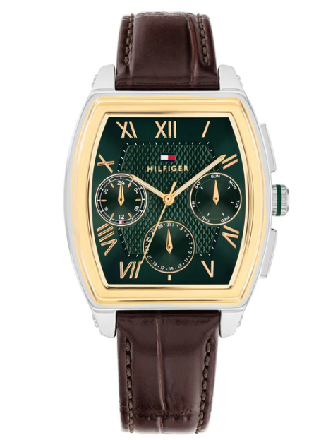 Tommy Hilfiger Green Dial Brown Leather Watch